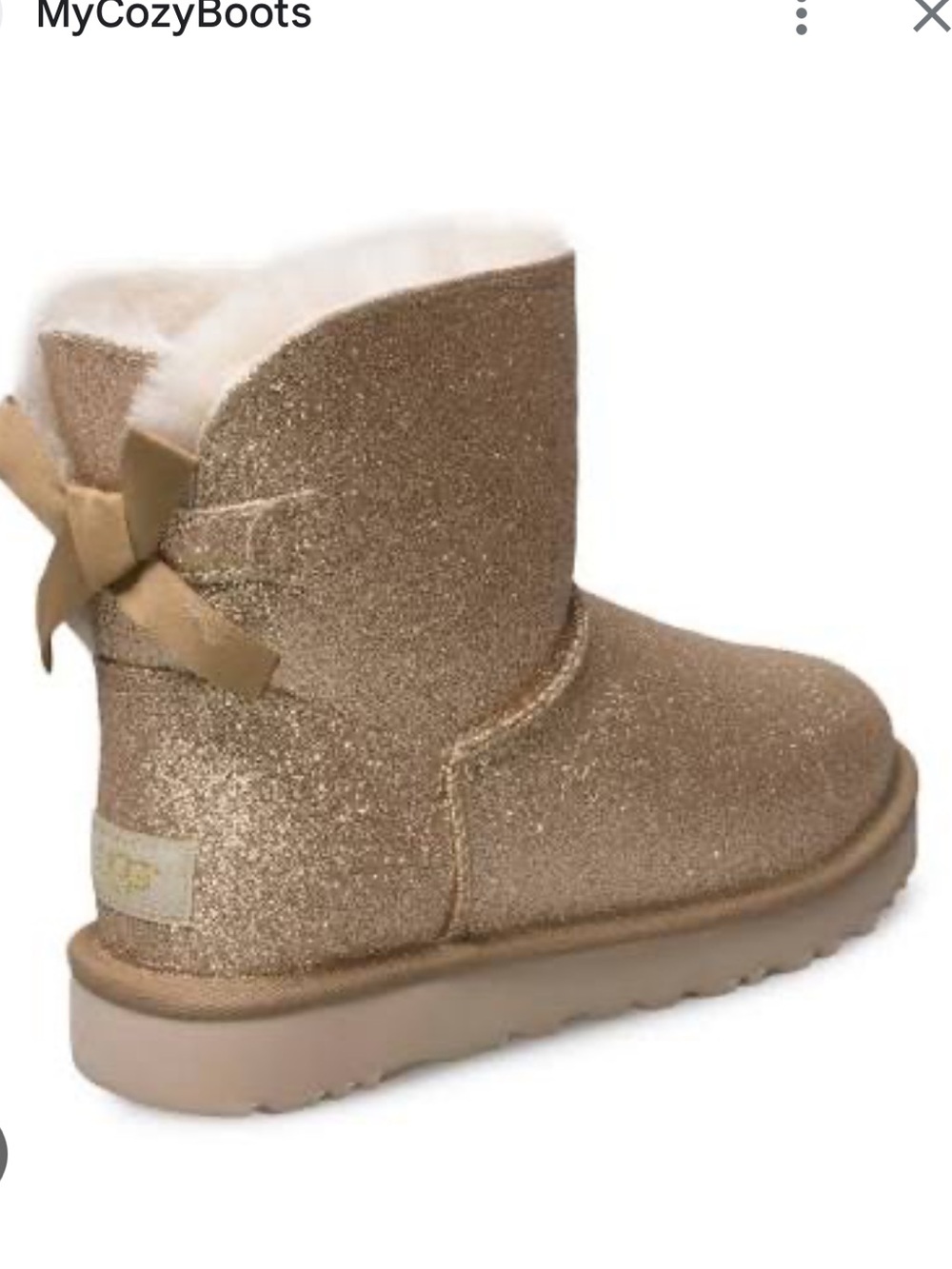 UGG Mini Bailey Bow Sparkle Ankle Boots in Gold